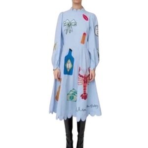 Stella Nova Million Dollar Baby Lobster Blue Whimsy Scalloped Maxi Dress Small
